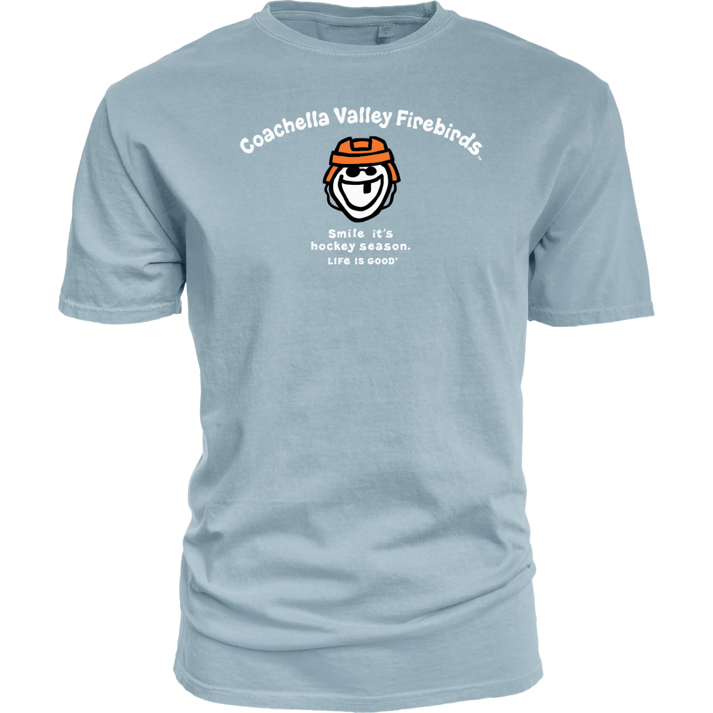 Coachella Valley Firebirds Life is Good Hockey Smile Tee Blue