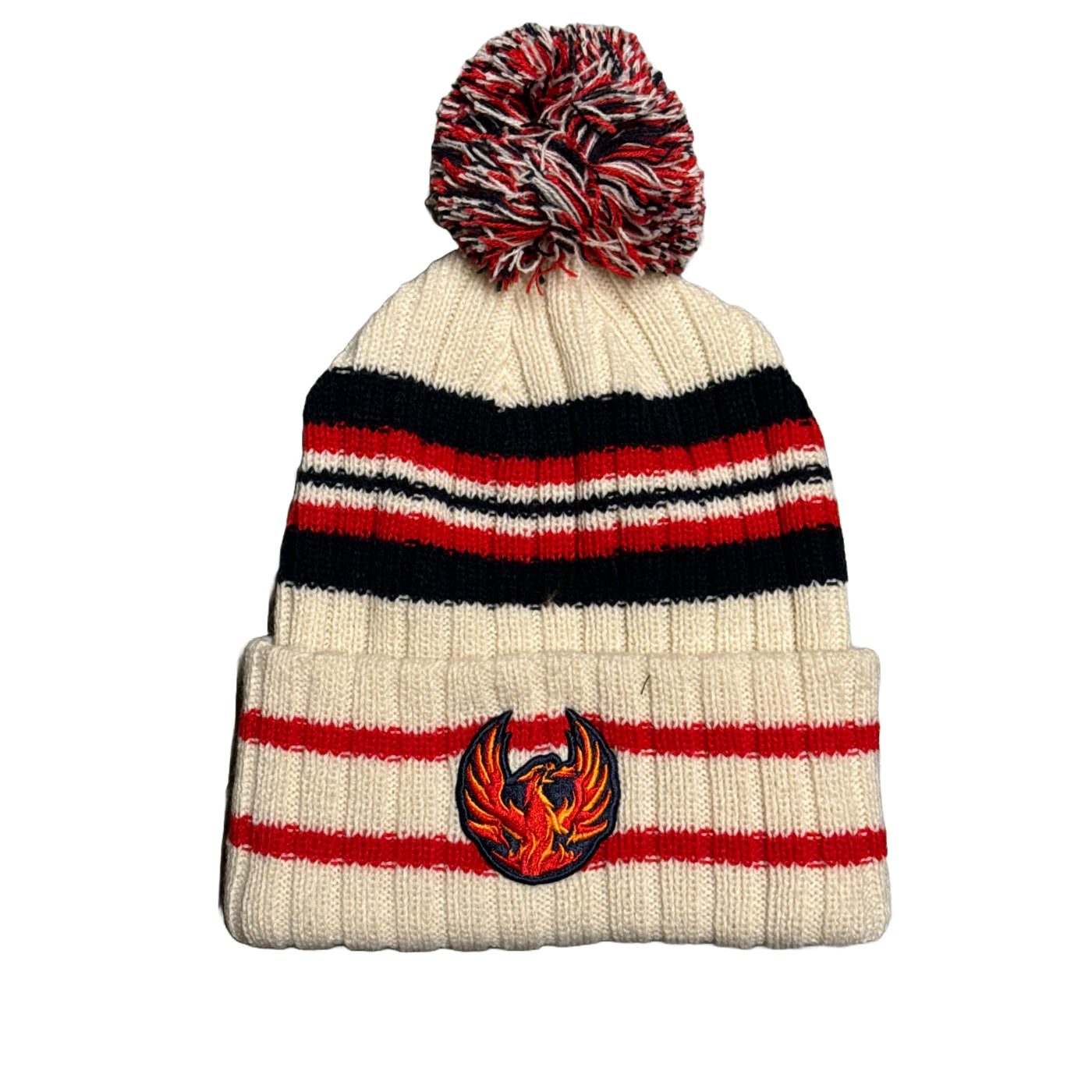 Coachella Valley Firebirds Primary Cream Red Pom Beanie